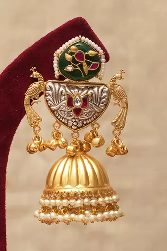 Green stones royal peacock jhumka earrings