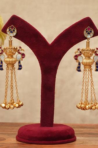 Gold plated multicolor stones chandelier earrings