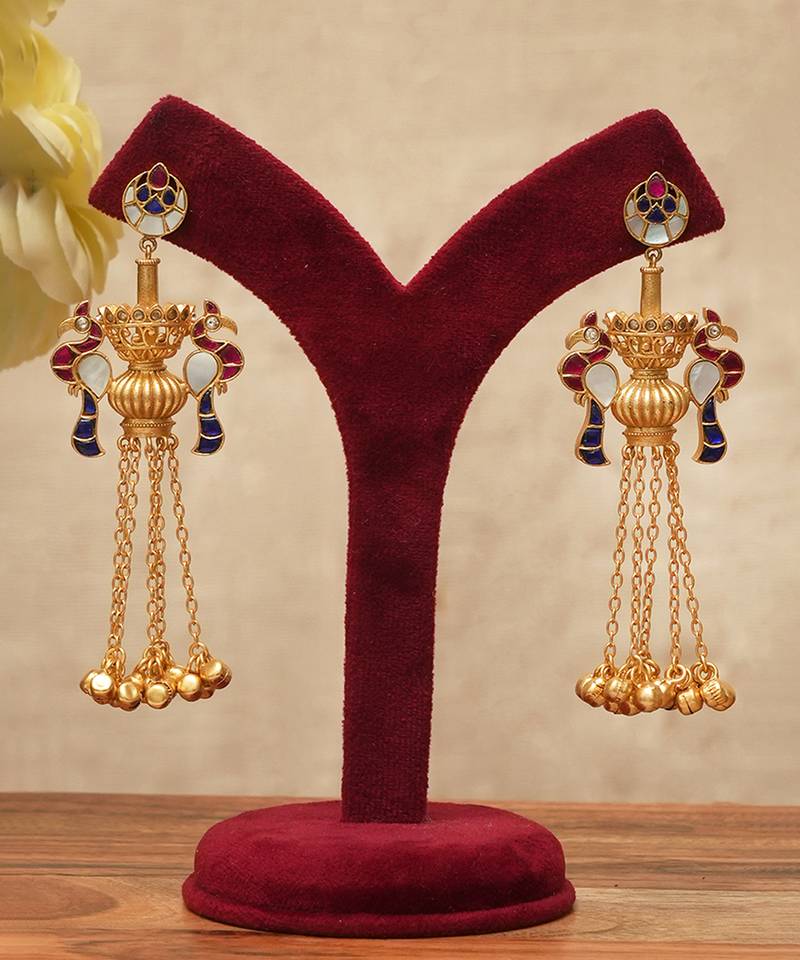 Gold plated multicolor stones chandelier earrings
