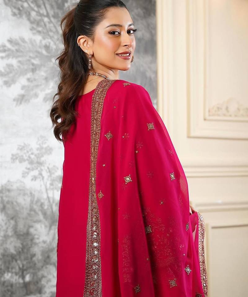 rani-pink silk festive kurta set