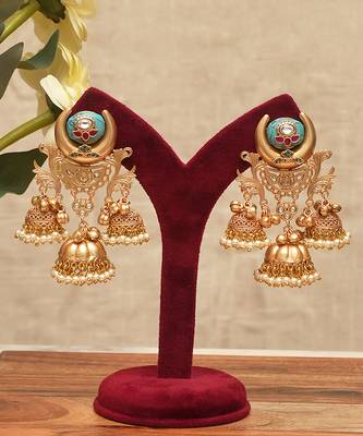 Turquoise blue stones multi tiered jhumka earrings 1