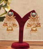 Turquoise blue stones multi tiered jhumka earrings