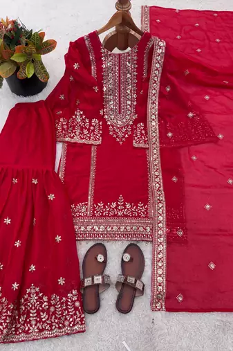 rani-pink silk festive kurta set