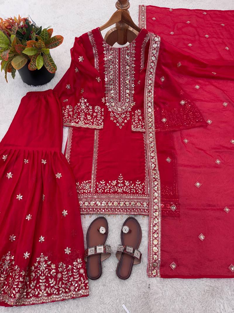 rani-pink silk festive kurta set