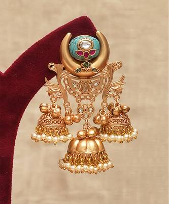 Turquoise blue stones multi tiered jhumka earrings 2