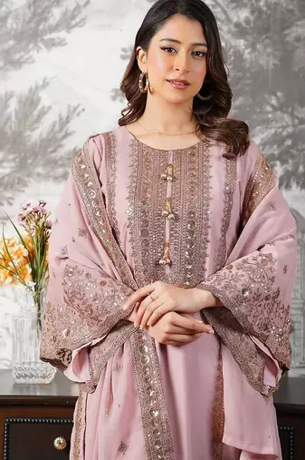 light-pink silk festive kurta set