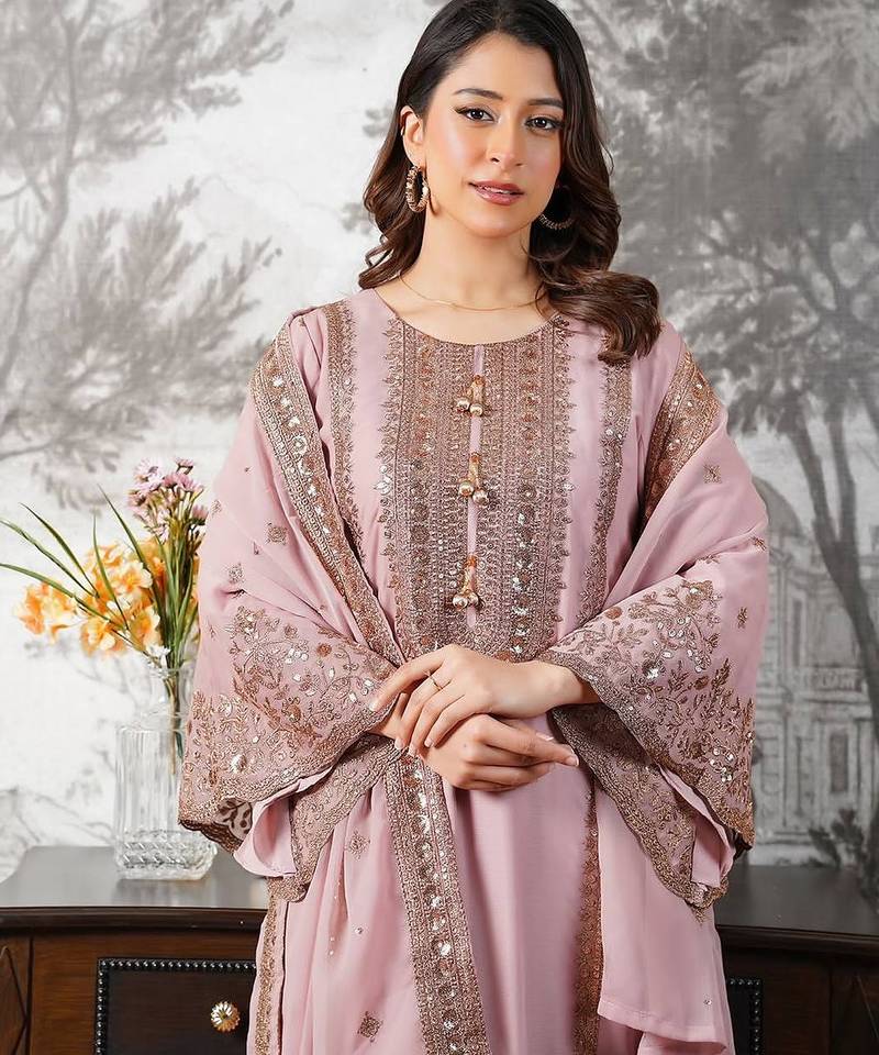 light-pink silk festive kurta set