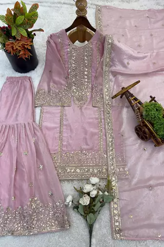 light-pink silk festive kurta set