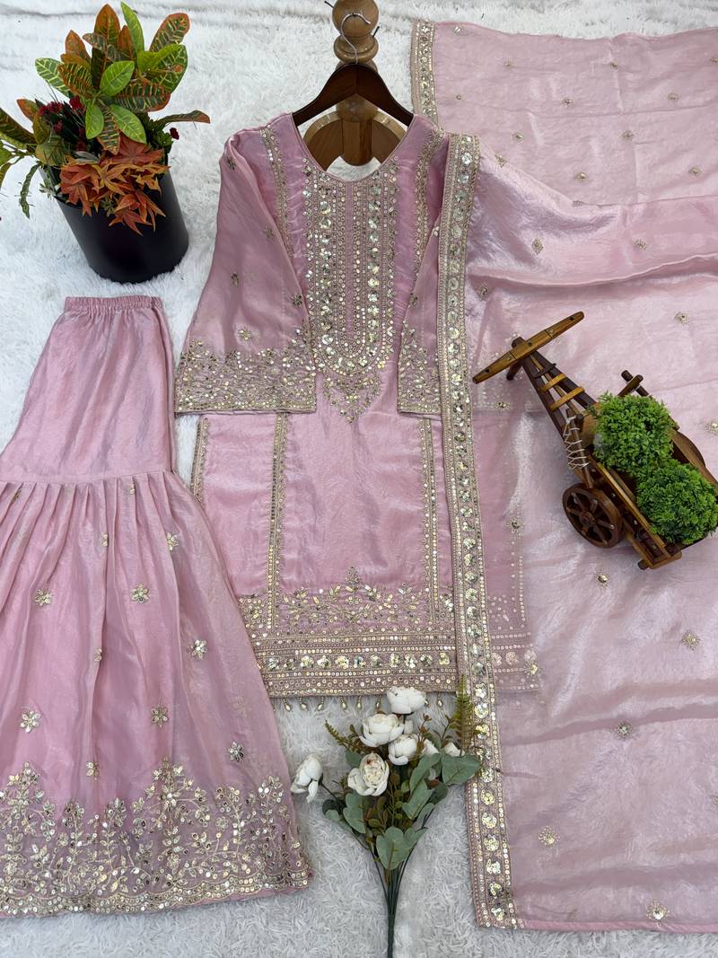 light-pink silk festive kurta set