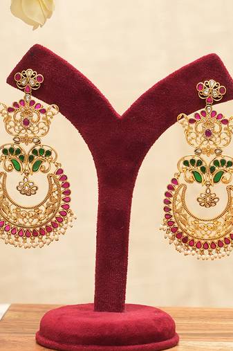 Multicolor stones chandbali earrings