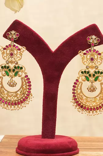 Multicolor stones chandbali earrings