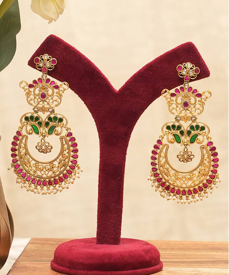 Multicolor stones chandbali earrings