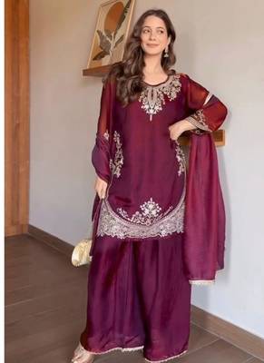 Maroon embroidery tissue sharara suit set 2