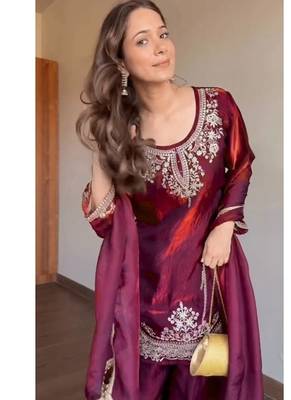 Maroon embroidery tissue sharara suit set 3