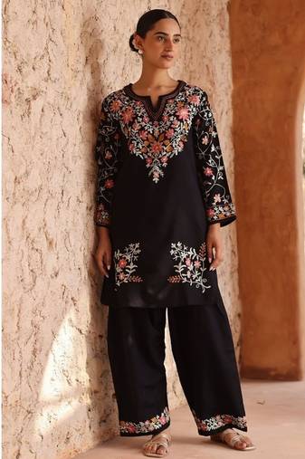 Black embroidery silk blend  farshi salwar