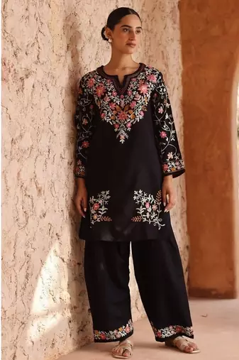 Black embroidery silk blend  farshi salwar