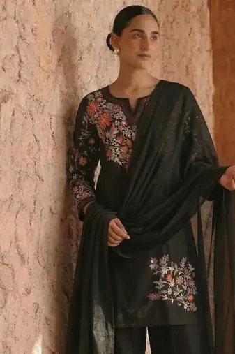 Black embroidery silk blend  farshi salwar