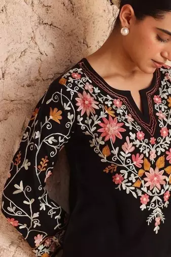 Black embroidery silk blend  farshi salwar