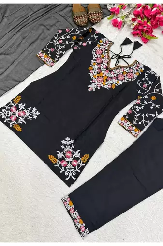 Black embroidery silk blend  farshi salwar