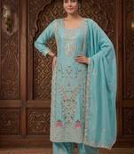 Sky blue embroidery silk blend  sharara suit set