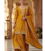 Deep gold embroidery silk blend  sharara suit set