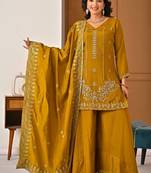 Mehendi green embroidery silk blend  sharara suit set