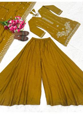 Mehendi green embroidery silk blend  sharara suit set 4