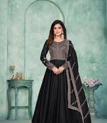 Midnight Black Art Silk Semi-Stitched Gown with Resham & Sequin Embroidery
