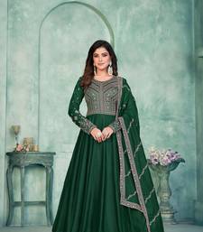 Emerald Green Art Silk Semi-Stitched Embroidered Gown