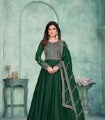 Emerald Green Art Silk Semi-Stitched Embroidered Gown