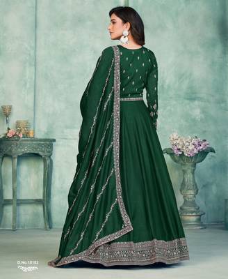 Emerald Green Art Silk Semi-Stitched Embroidered Gown 3