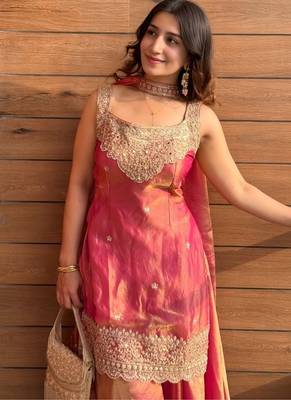 Rust embroidery tissue sharara suit set 1