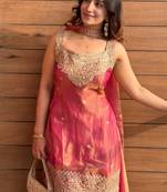 Rust embroidery tissue sharara suit set