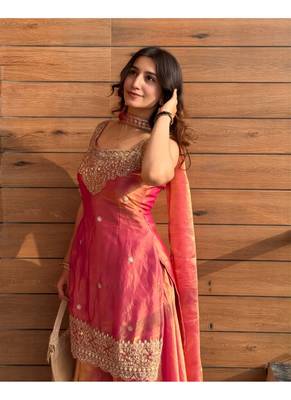 Rust embroidery tissue sharara suit set 2