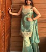 Green embroidery tissue sharara suit set