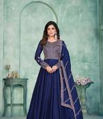 Elegant Blue Art Silk Semi-Stitched Gown with Resham & Sequin Embroidery 