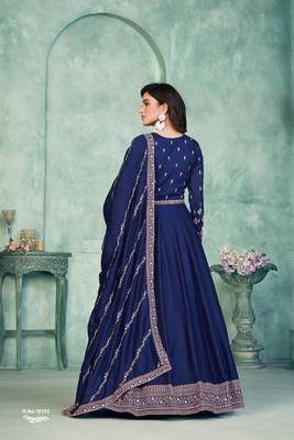 Elegant Blue Art Silk Semi-Stitched Gown with Resham & Sequin Embroidery  3