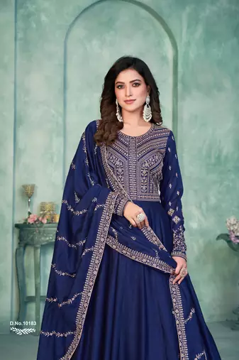 Elegant Blue Art Silk Semi-Stitched Gown with Resham & Sequin Embroidery 