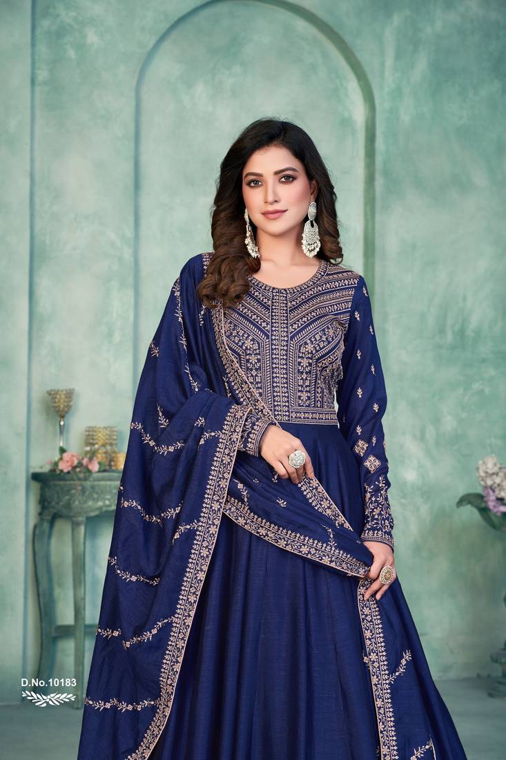 Elegant Blue Art Silk Semi-Stitched Gown with Resham & Sequin Embroidery 