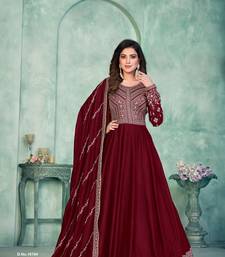 Maroon Art Silk Semi-Stitched Gown with Resham & Sequin Embroidery
