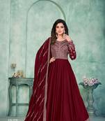 Maroon Art Silk Semi-Stitched Gown with Resham & Sequin Embroidery