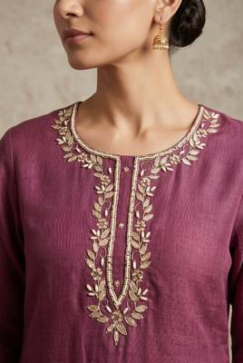 Purple pure cotton linen shimmer handwork suit set with dupatta 3