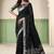 Black linen cotton saree with silver zari border & woven buti design