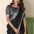 Black linen cotton saree with silver zari border & woven buti design