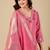 Pink roman fabric handwork applique suit set with heavy jacquard dupatta