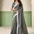 Grey linen cotton saree with silver zari border & woven buti design