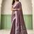 Violet linen cotton saree with silver zari border & woven buti design