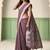 Violet linen cotton saree with silver zari border & woven buti design