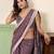 Violet linen cotton saree with silver zari border & woven buti design