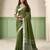 Olive linen cotton saree with silver zari border & woven buti design